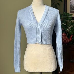 Nasty Gal Baby Blue Knit V-Neck Cropped Cardigan